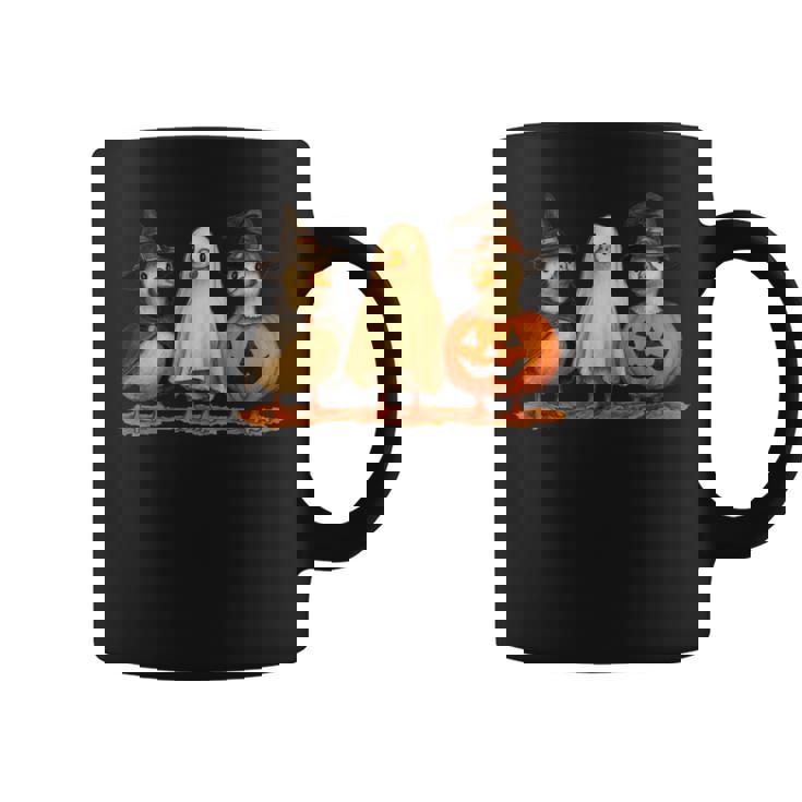 ペンギン 魔女 ゴースト パンプキン トリオ ハロウィン 楽しい 長袖tシャツ コーヒーマグ