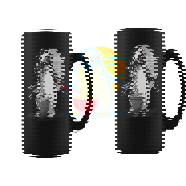 ペンギン食べる ラーメン サングラス アートワーク 和麺 コーヒーマグ