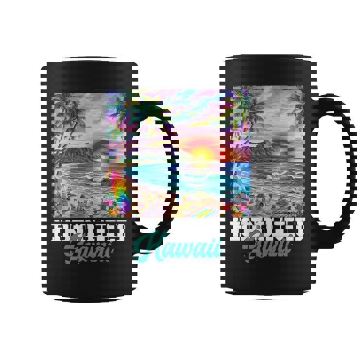 ホノルル ハワイ ハワイアン 波 ビーチ 夏 サーフィン レトロ 長袖tシャツ コーヒーマグ