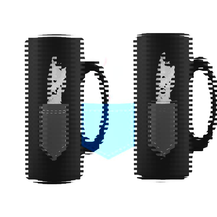 ポケットに犬のウェスティ犬テリアフロントポケット胸 コーヒーマグ