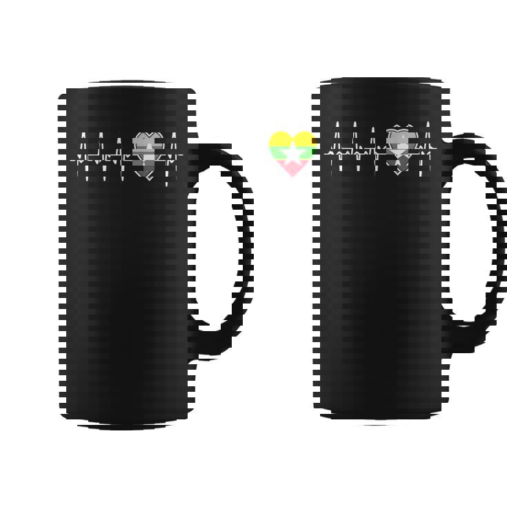 ミャンマー ハートビート ビルマ国旗とハート ラブ 家族 ビルマ コーヒーマグ