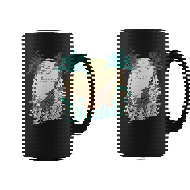 ライフ・イズ・ベター ウクレレで ミュージシャン ハワイ アコースティック ウクレレ コーヒーマグ