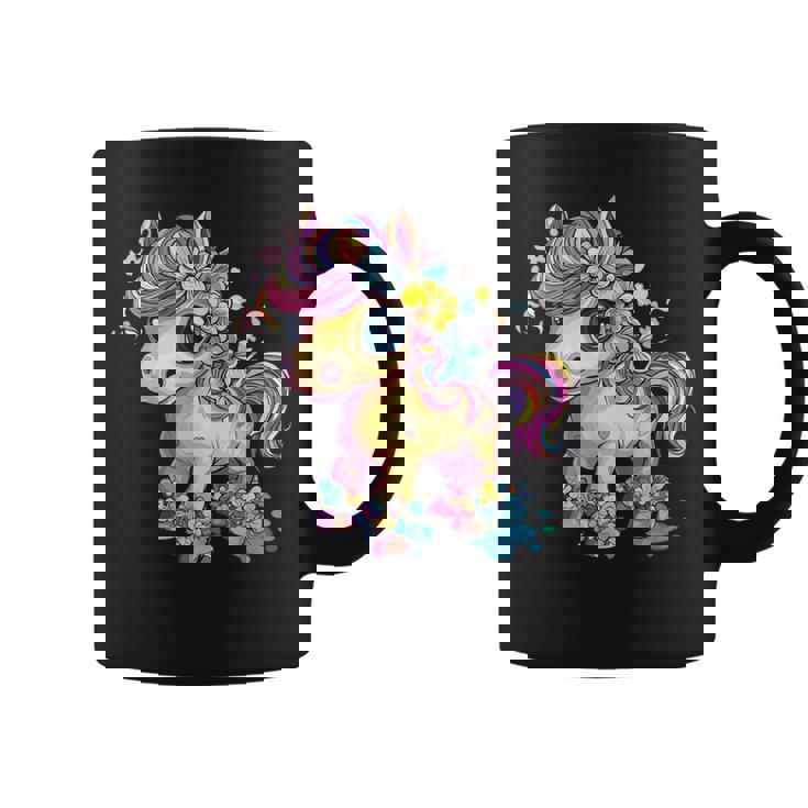 レインボーフラワーマジックのかわいいポニー。 コーヒーマグ