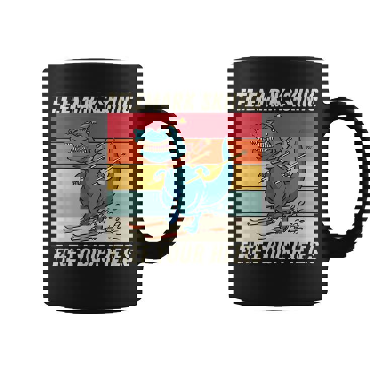 レトロ かわいい 漫画 恐竜 スキーヤー テレマーク スキー コーヒーマグ