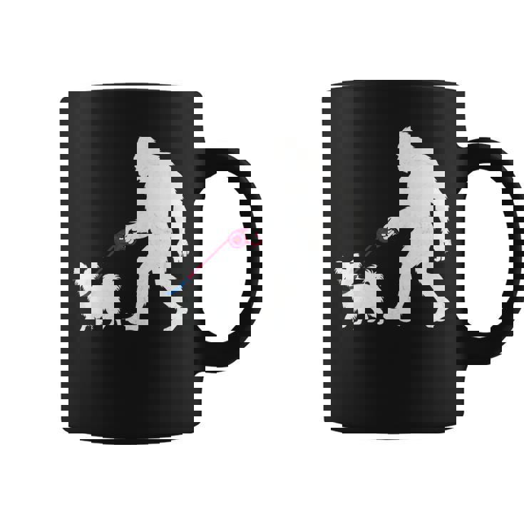 レトロ ビッグフット ウォーキング パピヨン 犬 面白い サスカッチ 長袖tシャツ コーヒーマグ