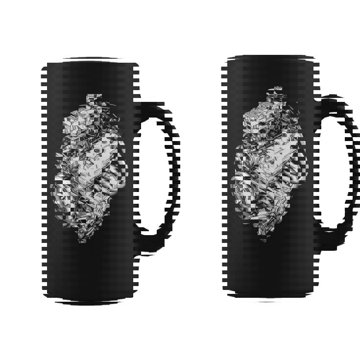 ヴィンテージカーエンジンコンポーネント 青写真 図 メンズグラフィック 長袖tシャツ コーヒーマグ