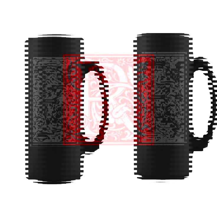 大文字 R ヴィンテージ フローラル イニシャル モチーフ レトロ アルファベット 長袖tシャツ コーヒーマグ