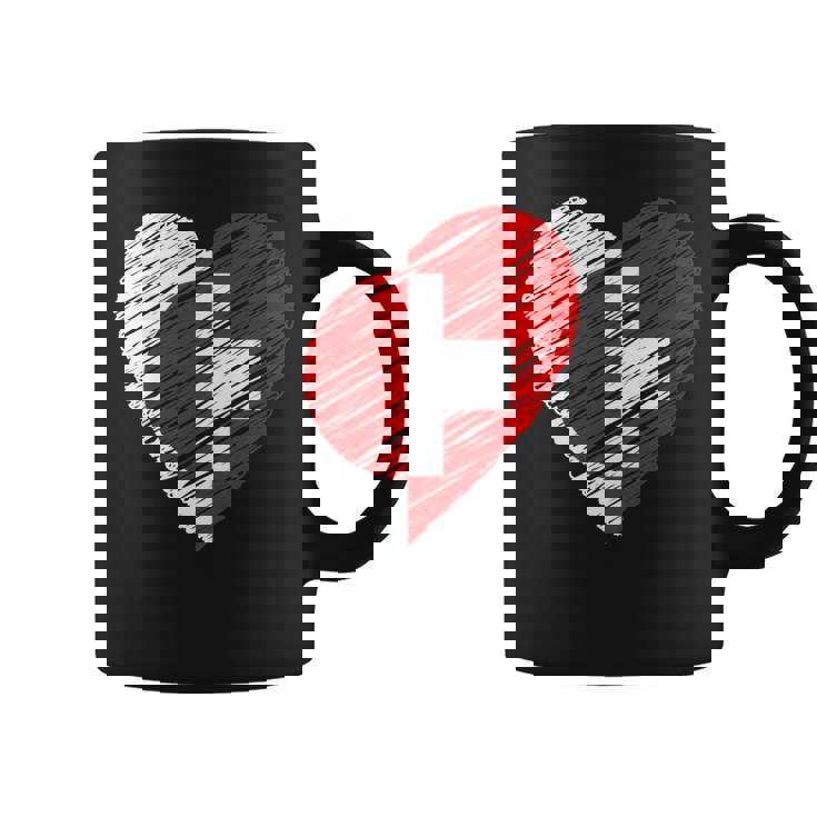 日本 スイス ハート 日本国旗 スイス国旗 ハート 長袖tシャツ コーヒーマグ