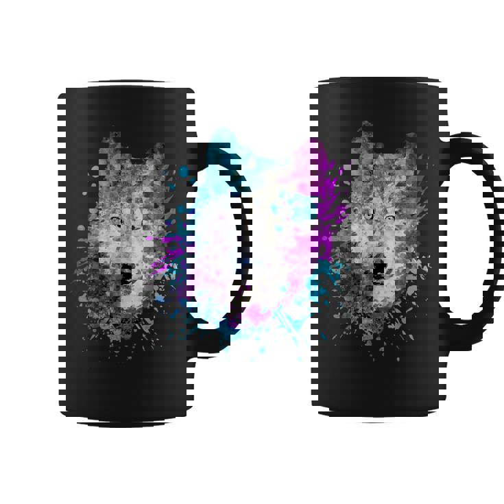 水彩 狼 頭 カラフル オオカミ 贈り物 コーヒーマグ