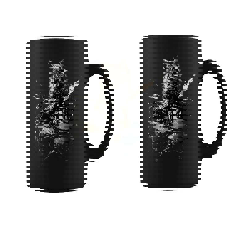 猫がドラムを叩く 長袖tシャツ コーヒーマグ