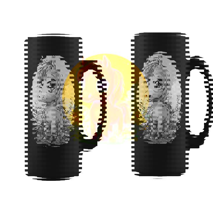 花畑に大きな目を持つかわいいポニー コーヒーマグ