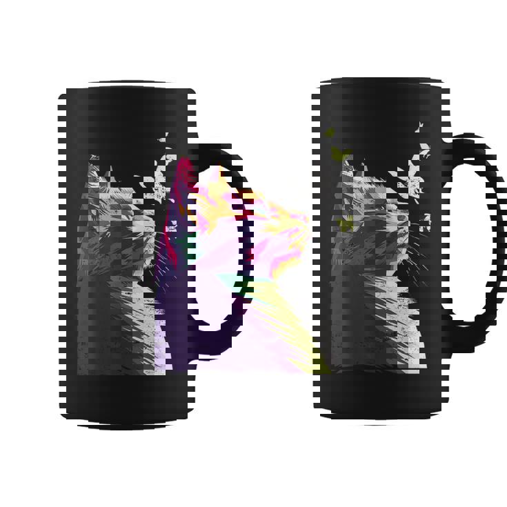 蝶と美しいカラフルな猫、パープル コーヒーマグ