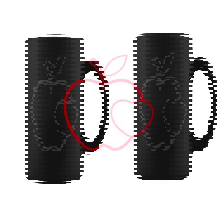 赤い りんご ハート ラインアート かわいい シンプル デザイン コーヒーマグ