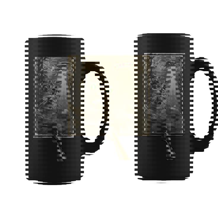 面白いsf自撮り猫とエイリアンビジターの不気味な瞬間。 コーヒーマグ