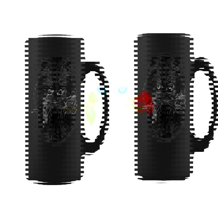 黒ペルシャ猫 ねこ 薔薇 バラ バレンタイン コーヒーマグ