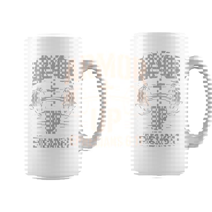 Armor Up Gym Christian Workout Dumbbell Cross Barbell Coffee Mug