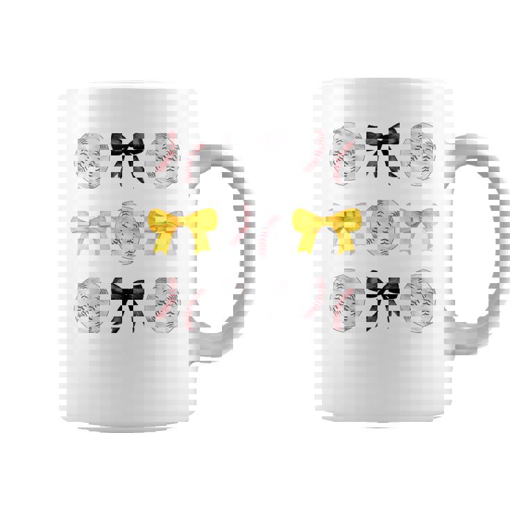 Baseballs Black & Yellow Bows Ball Mom School Pride Coffee Mug