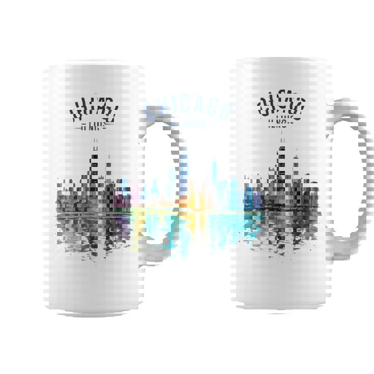 Chicago Illinois Skyline Vintage Watercolor Scenic Travel Coffee Mug