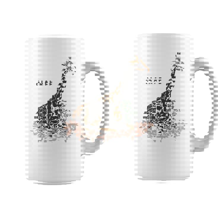 Giraffe キリン イラスト おしゃれ かっこいい キリンの絵 リアル 熱帯の花 野生生物 キリン好き コーヒーマグ