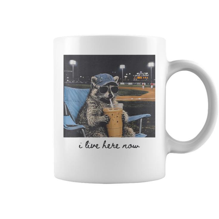 I Live Ballfield Now Cute Raccoon Baseball Softball Mom Coffee Mug