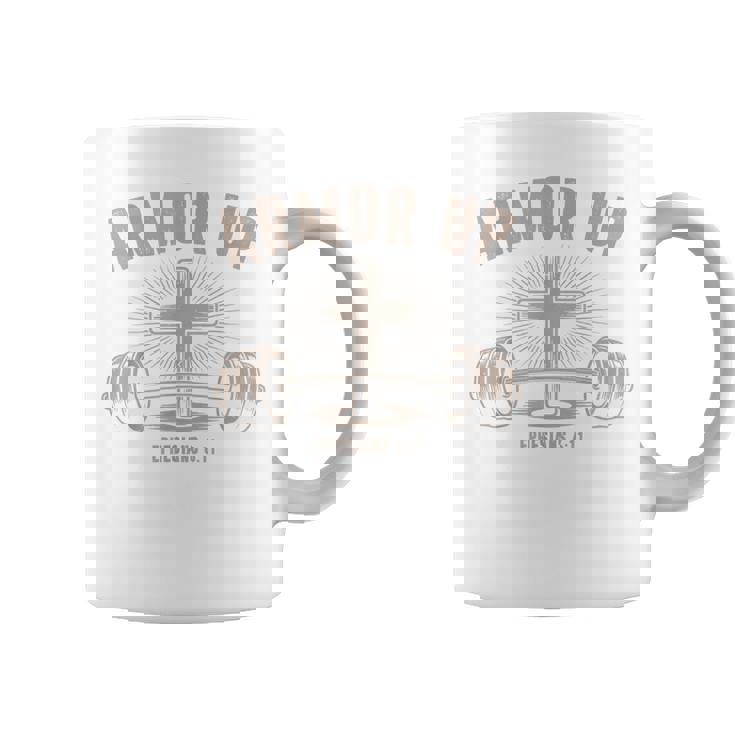 Men Armor Up Christian Workout Gym Camo Jesus Cross Dumbbell Coffee Mug