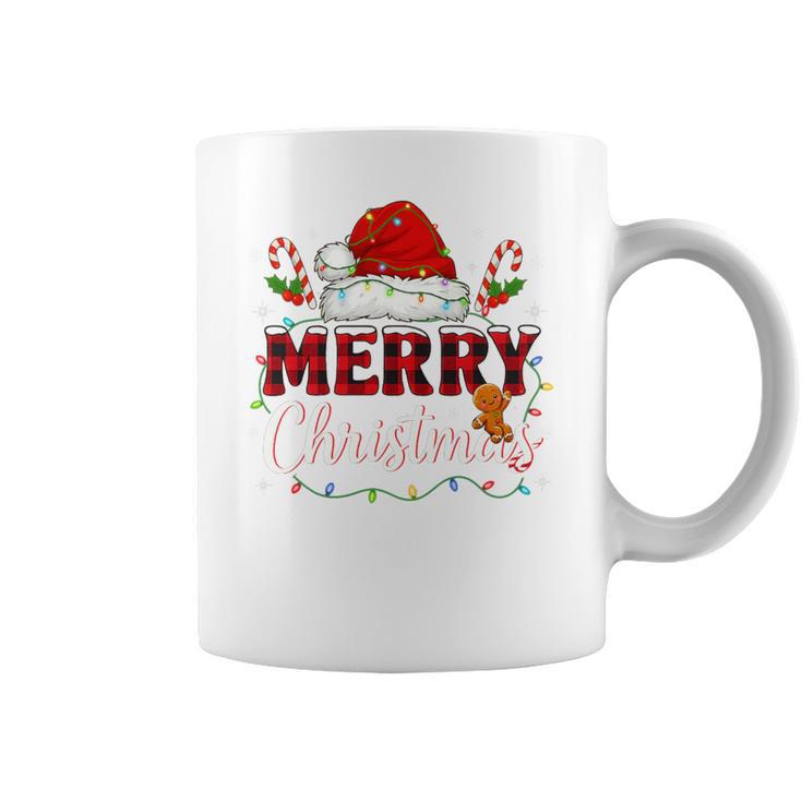 Merry Christmas Buffalo Plaid Red Santa Family Xmas Pajamas Tri-Blend Coffee Mug