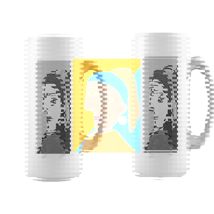 《バックプリント・背中側》【ピカソ風】真珠の耳飾りの少女／フェルメール（パロディ）【世界の名画】面白い コーヒーマグ