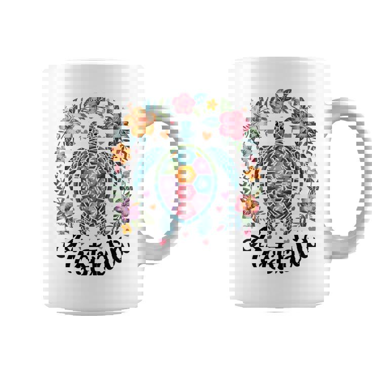 かわいいウミガメオーストラリア、楽しいトロピカルフラワーとハート コーヒーマグ