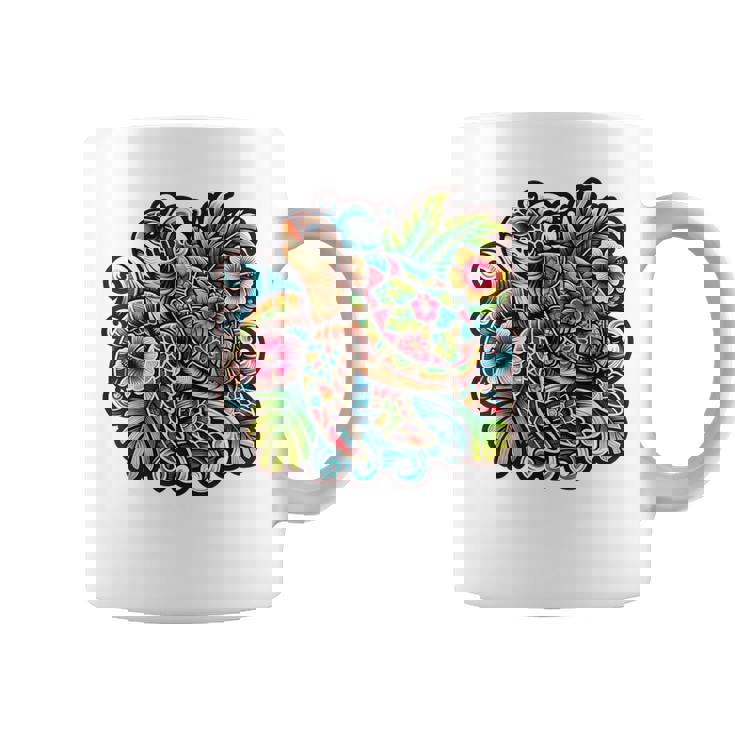 アロハ ウミガメ ハワイアン ホヌ フラワー ウェーブ オーシャン コーヒーマグ