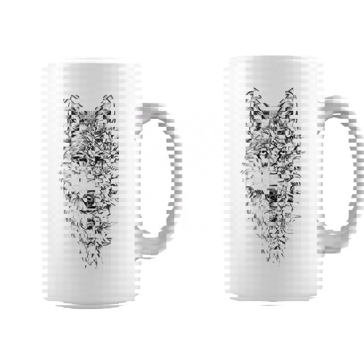 ウルフ フローラル ヴィンテージ 花 オオカミの顔 オオカミの恋人 コーヒーマグ