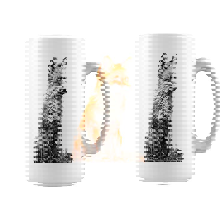 キツネ アニマル柄 モチーフ 抽象 イラスト 描画 狐 コーヒーマグ