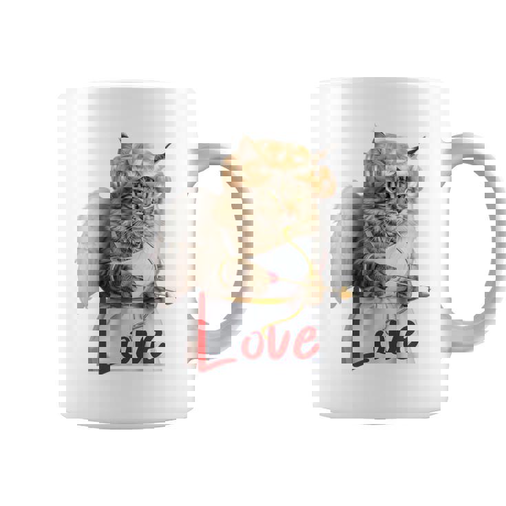 キューピッドコスチュームを着た面白い猫、聖バレンタインの猫の自撮り。 コーヒーマグ