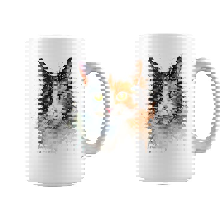 クールな水彩 三毛猫顔 三毛猫 お母さん 猫 お父さん コーヒーマグ