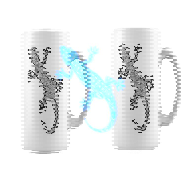 トライバル バティック パターン ヤモリトカゲ デニムブルーtシャツ コーヒーマグ