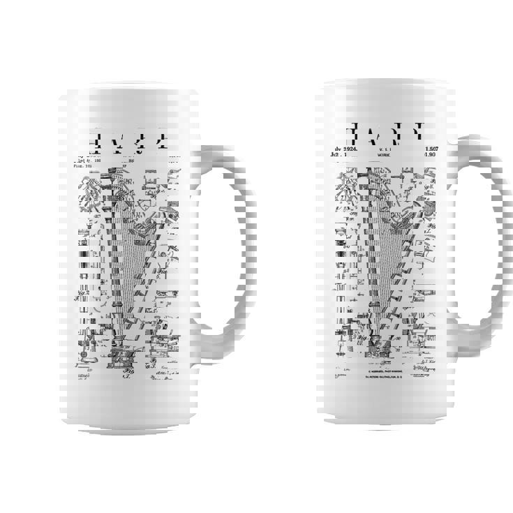 ハープ ヴィンテージ 特許ハーピスト ドローイングプリント コーヒーマグ