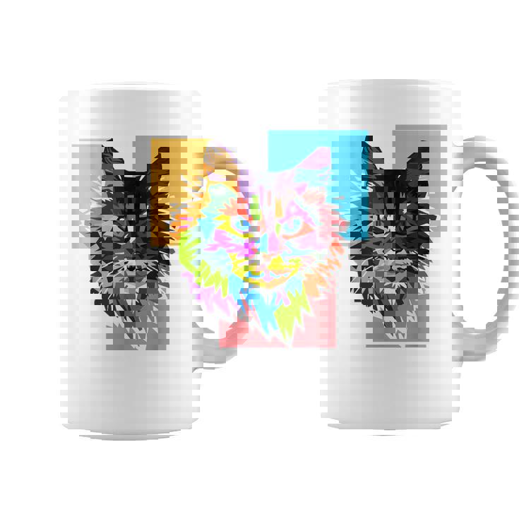 ペイントされた猫の顔 カラフル レインボー アートデザイン ギフトに最適 コーヒーマグ