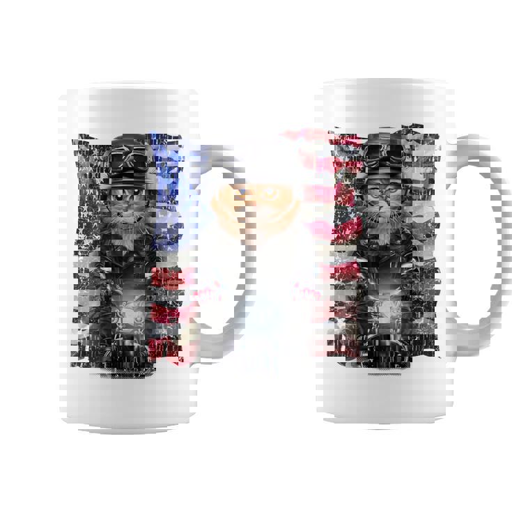 三毛猫 オレンジ猫 ねこ バイク 星条旗 アメリカ コーヒーマグ