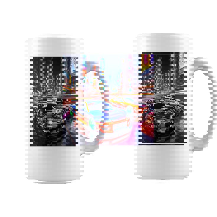 背面にjdmドリフトレーシングカー東京ドリフトスカイライン2台。 コーヒーマグ