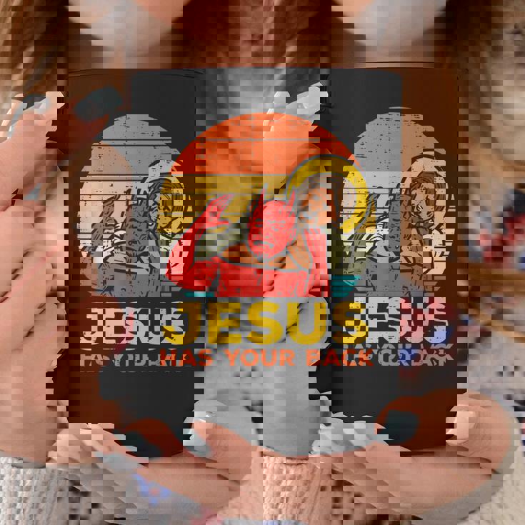 Jesus Has Your Back Jiu Jitsu レトロ クリスチャン メンズ レディース キッズ コーヒーマグ 面白い贈り物