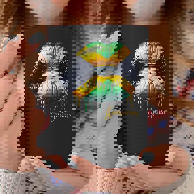Lips Jamaican Flag Jamaica Love Travelacation コーヒーマグ 面白い贈り物
