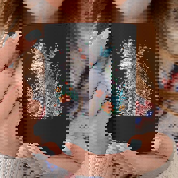 かわいいオオカミ 花 I キッズ オオカミ 長袖tシャツ コーヒーマグ 面白い贈り物