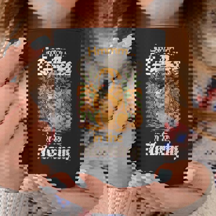 かわいいレオンベルガー犬と朝のコーヒー。 コーヒーマグ 面白い贈り物