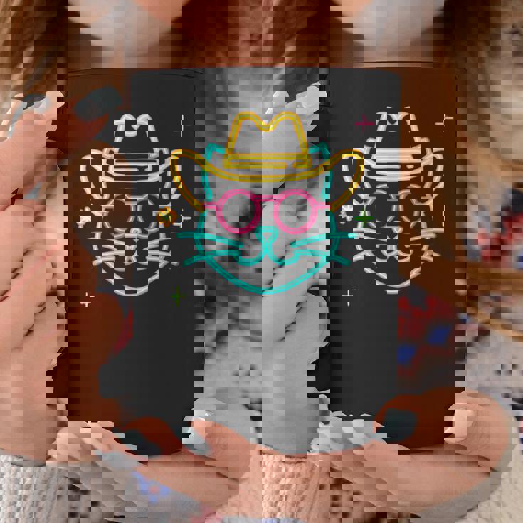 カウボーイ 猫 顔 ラウンド サングラス ウェスタン グラフィック ピンク アニマル コーヒーマグ 面白い贈り物