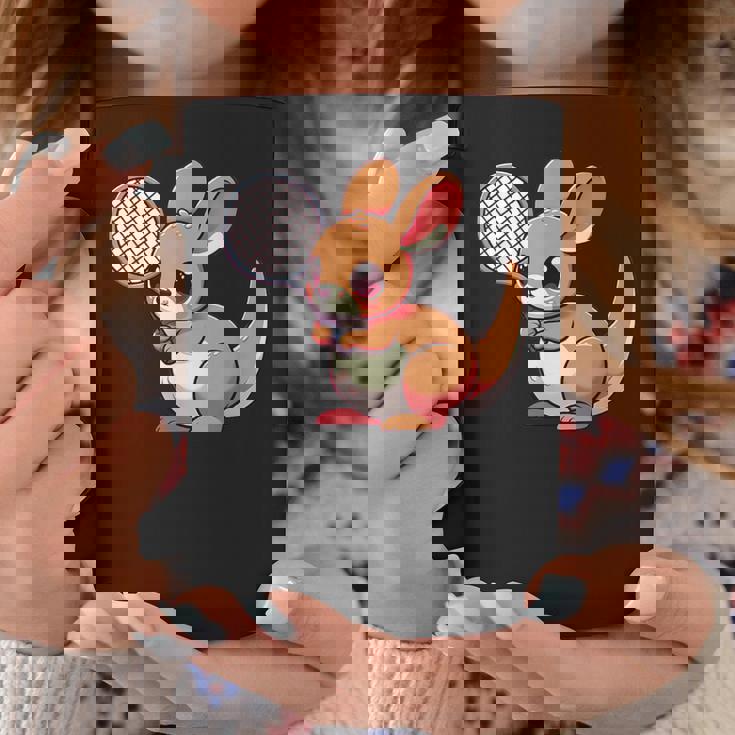 カンガルー かわいい ラケット スポーツ テニス プレイ 動物 キャラクター キュート コーヒーマグ 面白い贈り物