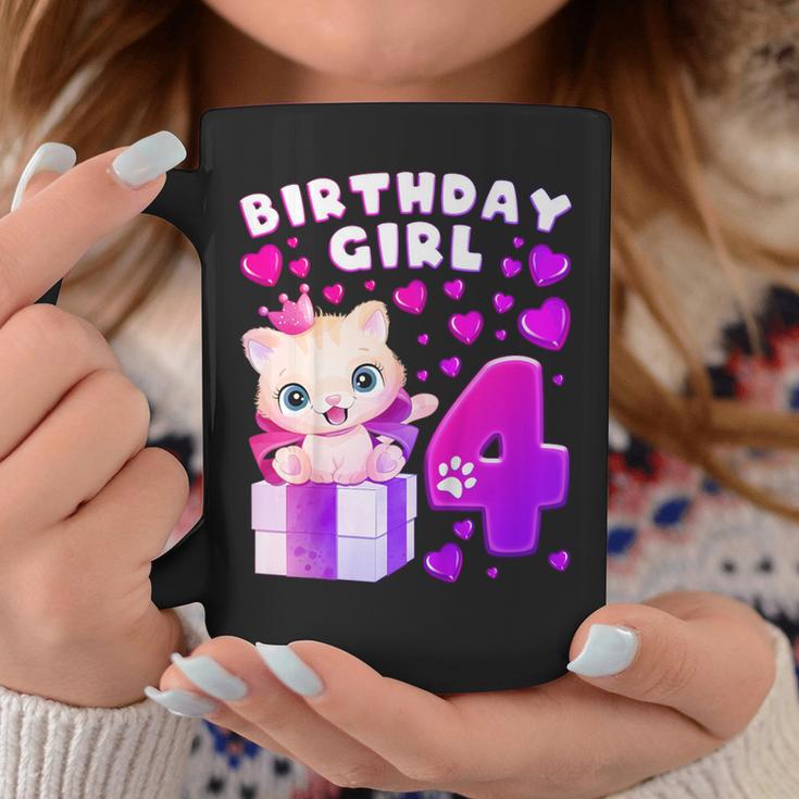 キッズ 4歳の誕生日、4歳の女の子、子猫、番号4 コーヒーマグ 面白い贈り物