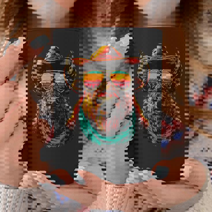 サングラス カラフル バイソン カウボーイ 動物 夕日 ウエスタン コーヒーマグ 面白い贈り物