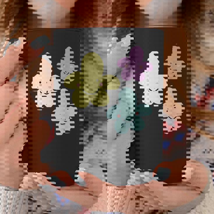 スマイリングフラワー イエロー ブルー パープル 楽しい春 コーヒーマグ 面白い贈り物