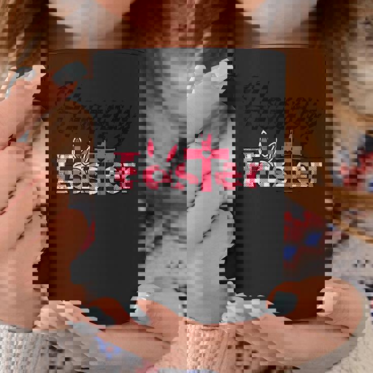 チェック柄ハッピーイースターバニー耳クロスかわいい宗教クリスチャン コーヒーマグ 面白い贈り物