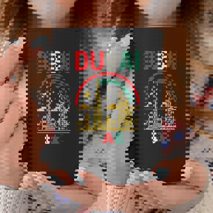 ドバイuaeスカイラインデザイン – ブルジュハリファとヤシの木 コーヒーマグ 面白い贈り物