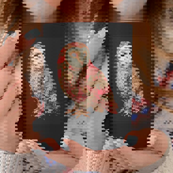 ハート柄の奇抜なパッチワークフクロウ コーヒーマグ 面白い贈り物